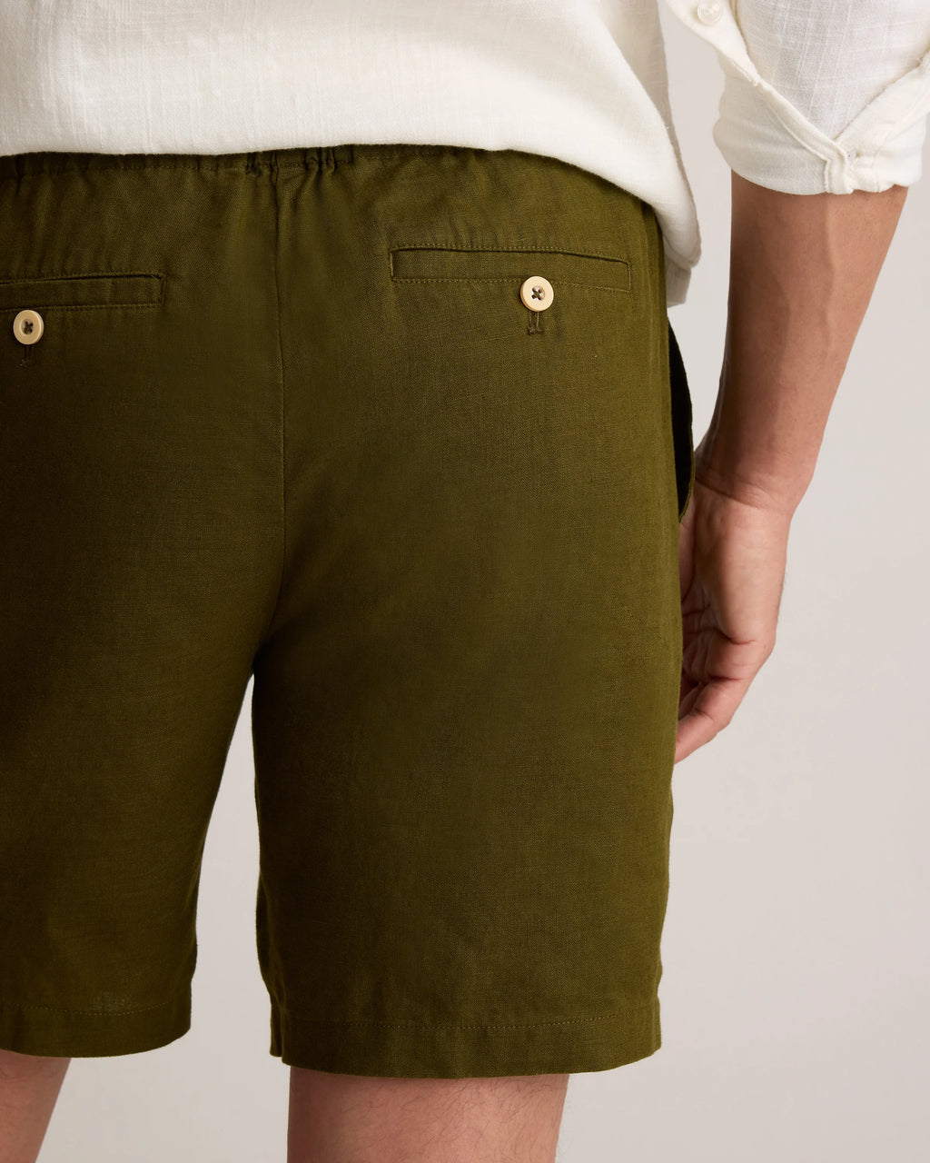 100% European Linen Shorts - 8" - S / Martini Olive