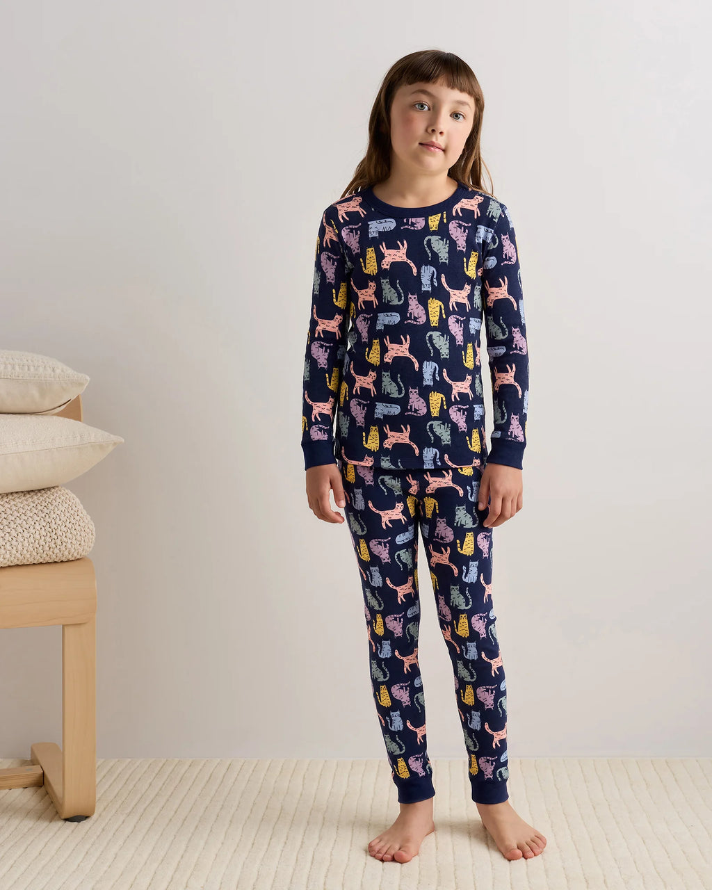 100% Organic Cotton Long Sleeve and Pant Pajama Set - 6 / Navy Stripe