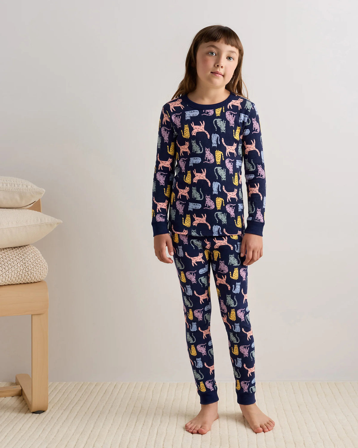 100% Organic Cotton Long Sleeve and Pant Pajama Set - 6 / Navy Stripe