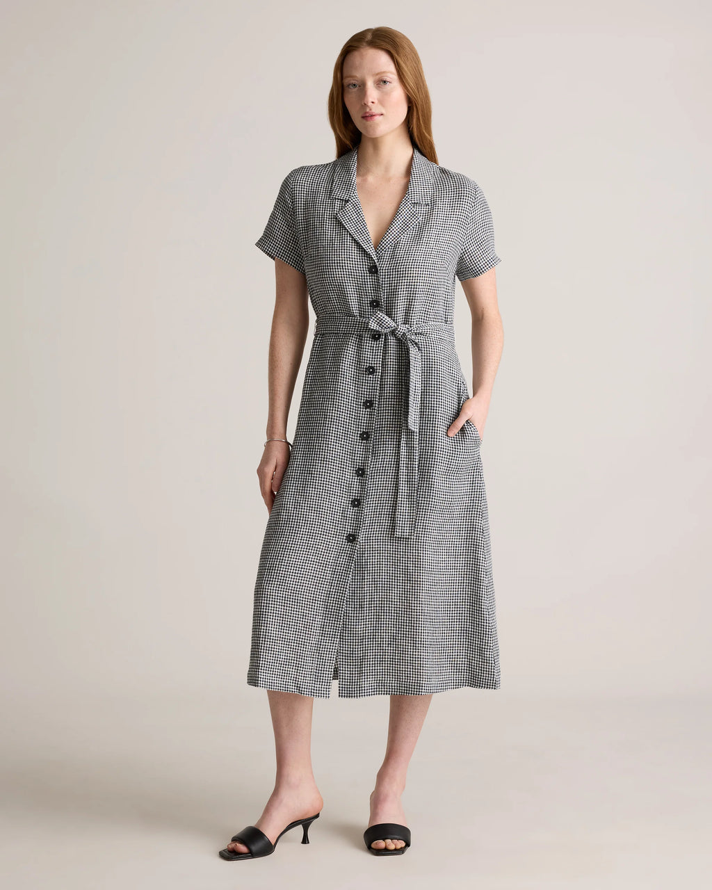 100% European Linen Button Front Dress - XS / Sky Blue Mariner Stripe