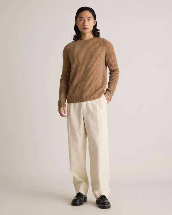 Mongolian Cashmere Fisherman Crewneck Sweater - S / Navy Marl