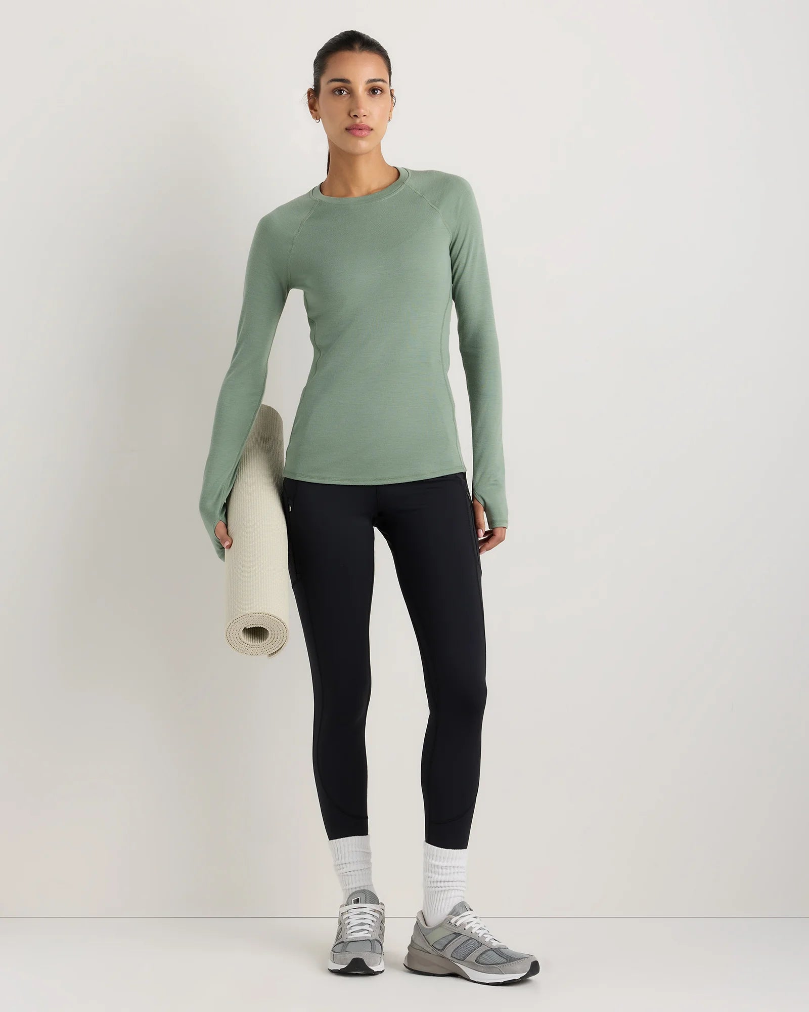 100% Merino Wool Cold Weather Base Layer Crew - XS / Sea Spray Green Secondary image