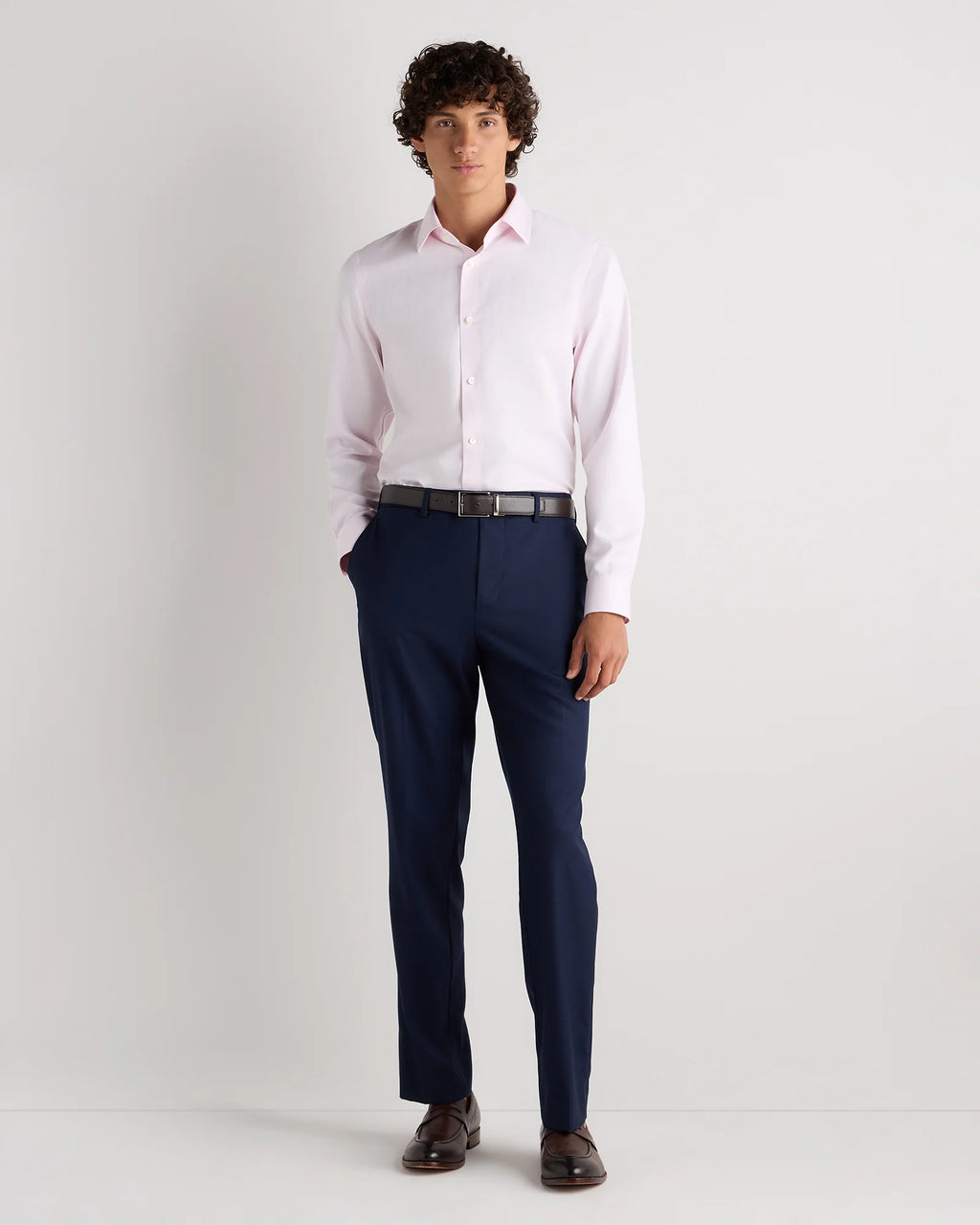 Supima Cotton Herringbone Dress Shirt - S / Blue Stripe