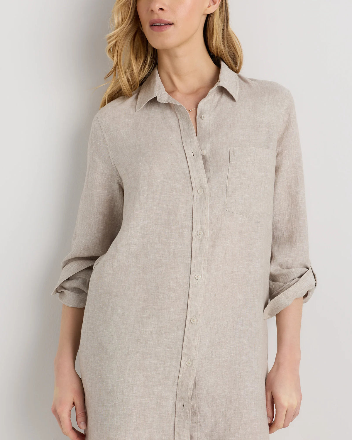 100% European Linen Shirt Dress - XS / Sky Blue Mariner Stripe