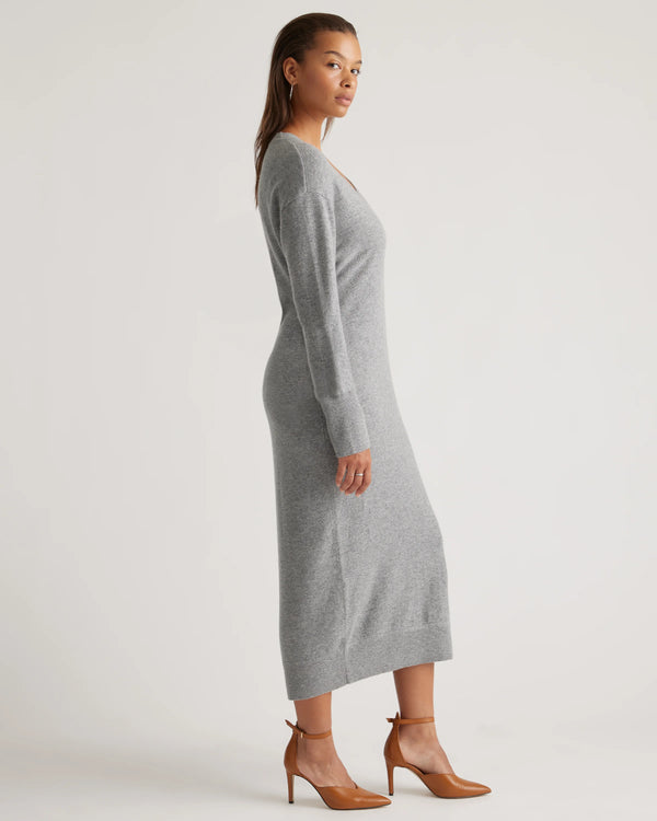 Mongolian Cashmere V-Neck Midi Sweater Dress - XS / Brown