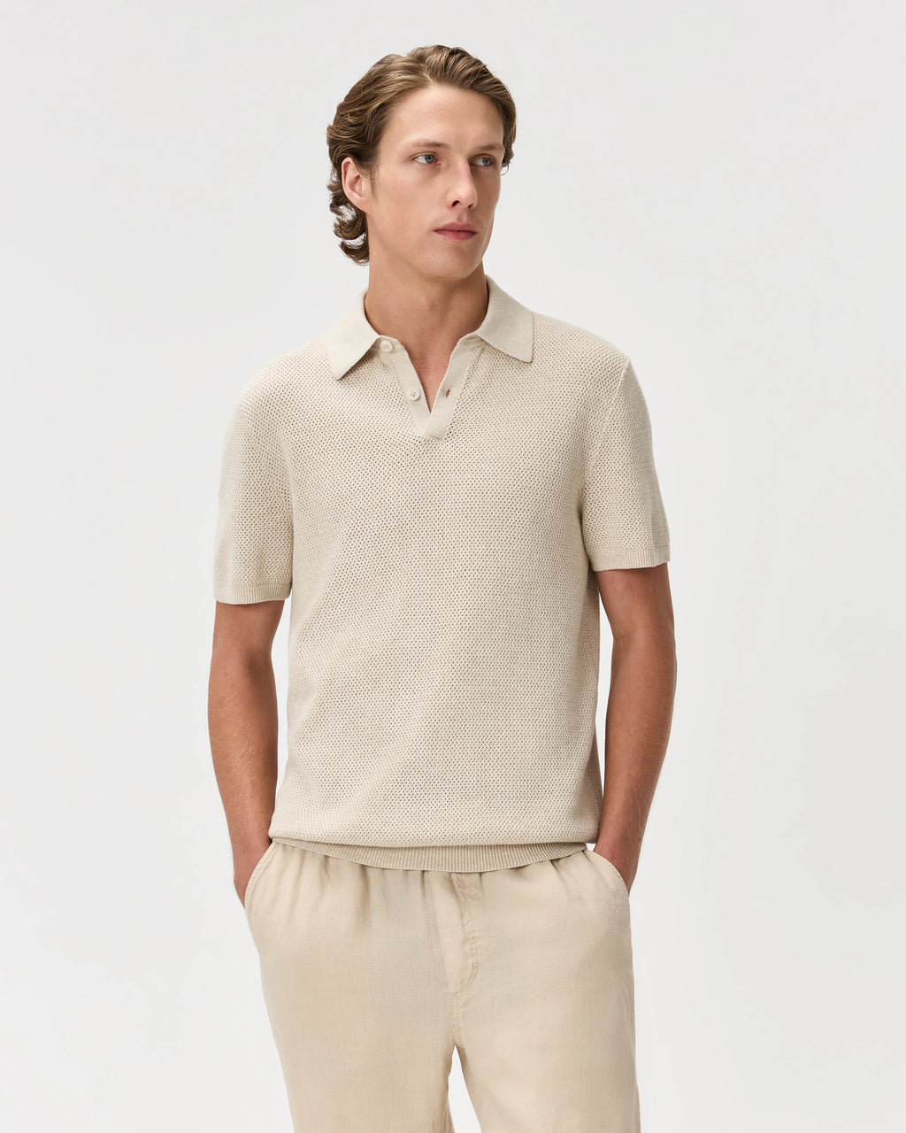 100% Organic Cotton Mesh-Stitch Sweater Polo - XS / Charcoal