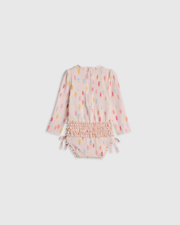 Long Sleeve Tie One-Piece Swimsuit - 0-3M / Soft Ditsy Floral