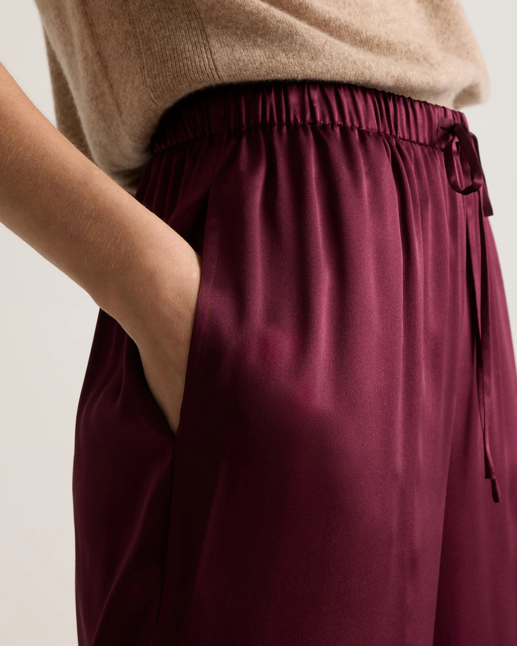 100% Washable Silk Drawstring Wide Leg Pants - XS / Black