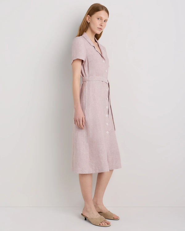 100% European Linen Button Front Dress - XS / Sky Blue Mariner Stripe