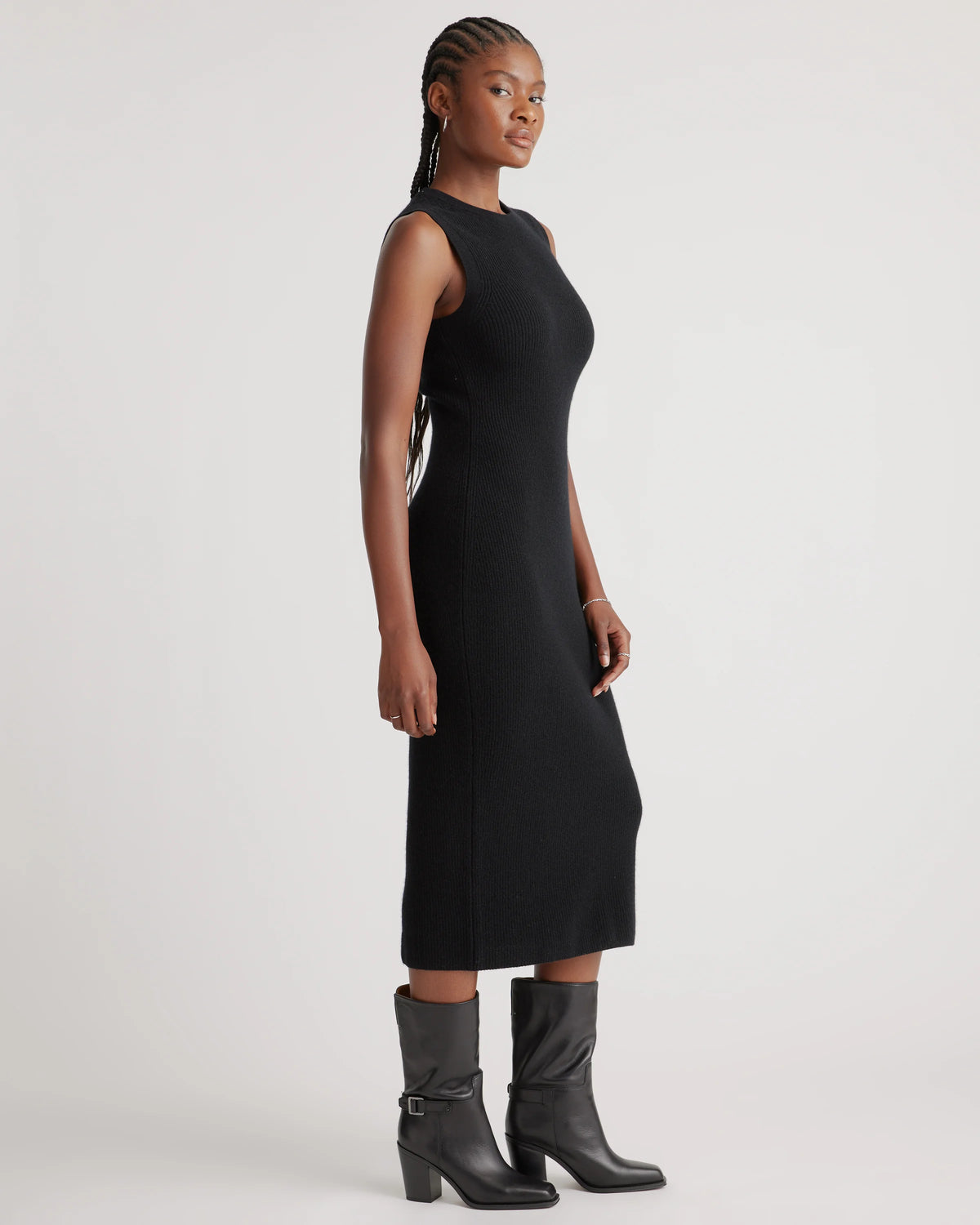 Mongolian Cashmere Sleeveless Midi Sweater Dress - XS / Black
