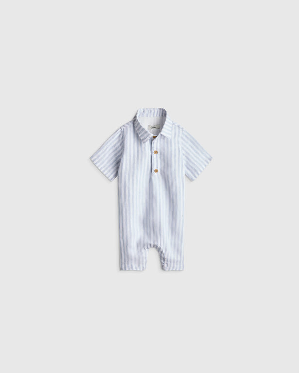 100% Linen Button Front Romper - 0-3M / Picnic Gingham