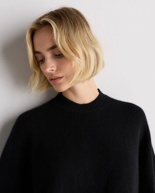 100% Mongolian Cashmere Slouchy Blouson Sleeve Crewneck - XS / Black