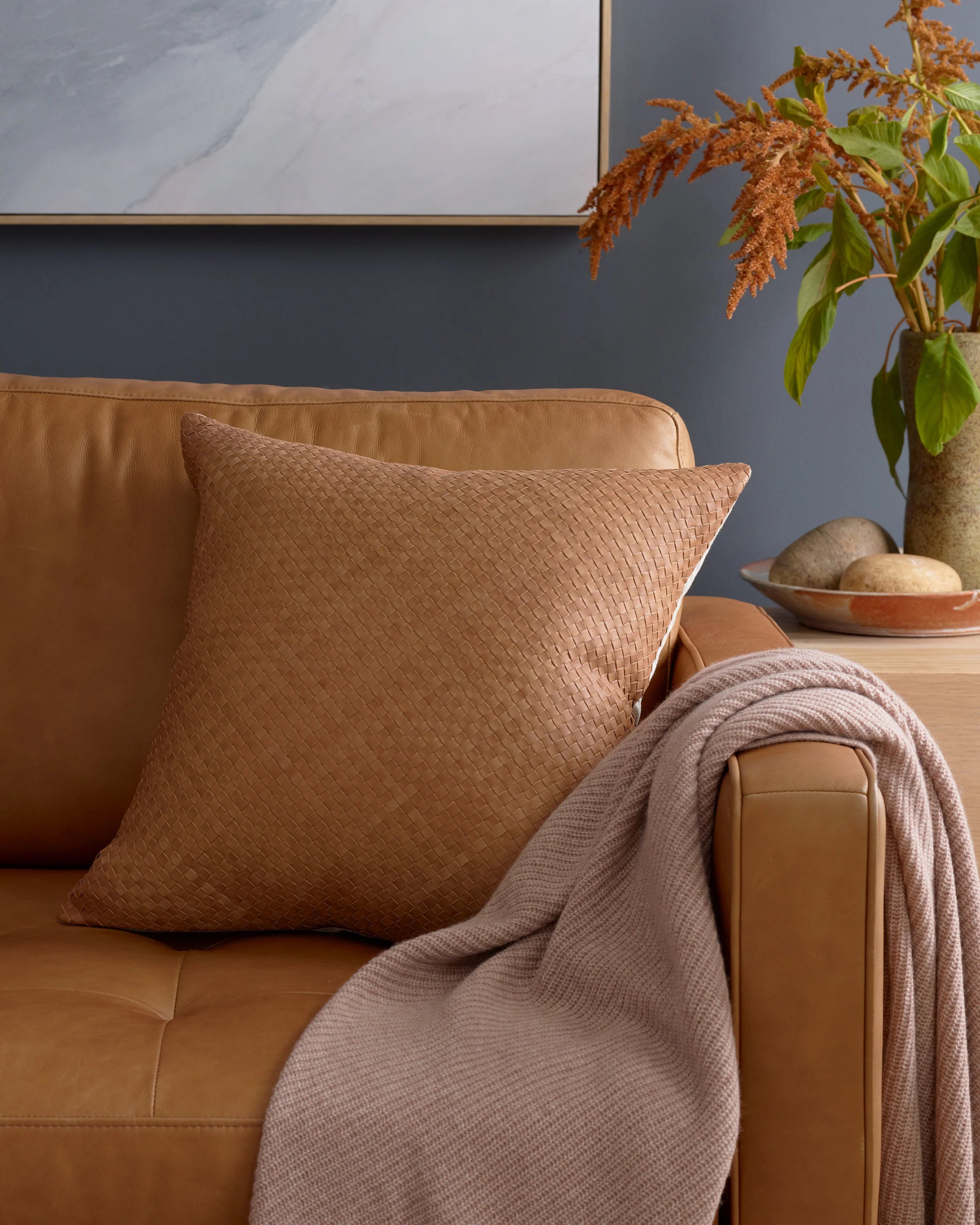 Woven Leather Pillow cover - 20x20 / Chestnut Secondary image