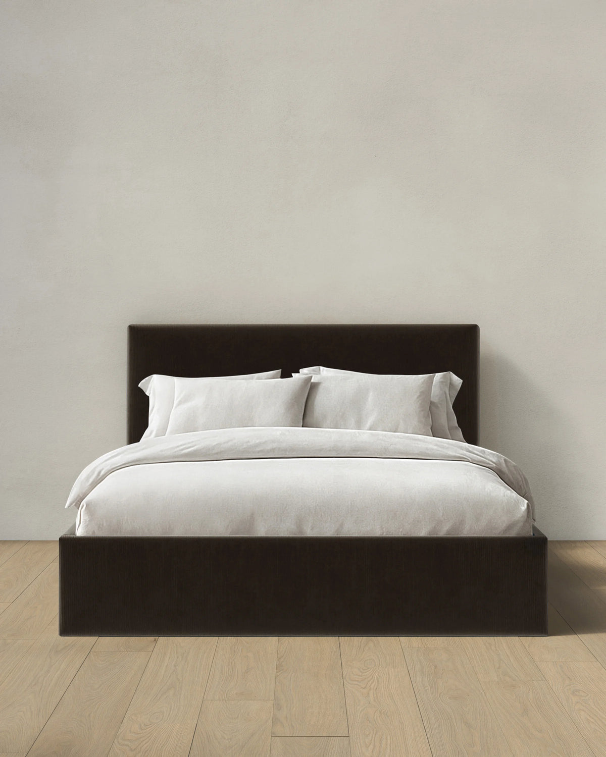 Square Bed in Performance Velvet - Full / Chocolate Main image