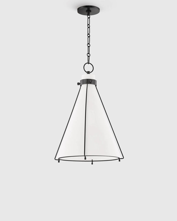Iron and Opal Glass Conical Pendant Light - One Size / Brass