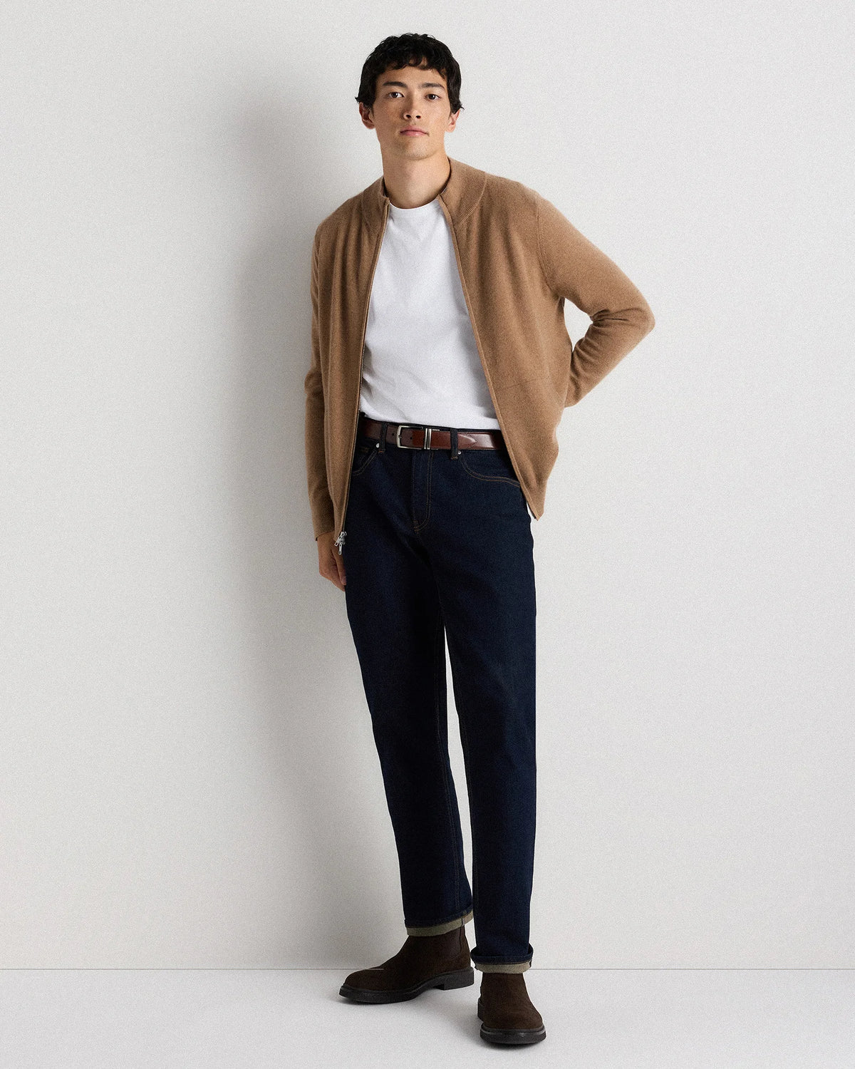 Mongolian Cashmere Full Zip Sweater - S / Teak