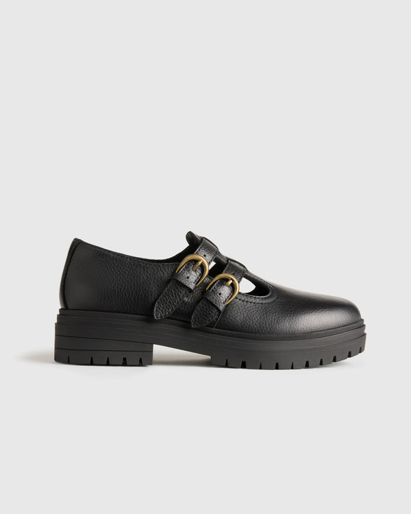 Italian Leather Lug Sole Mary Jane - 5 / Black