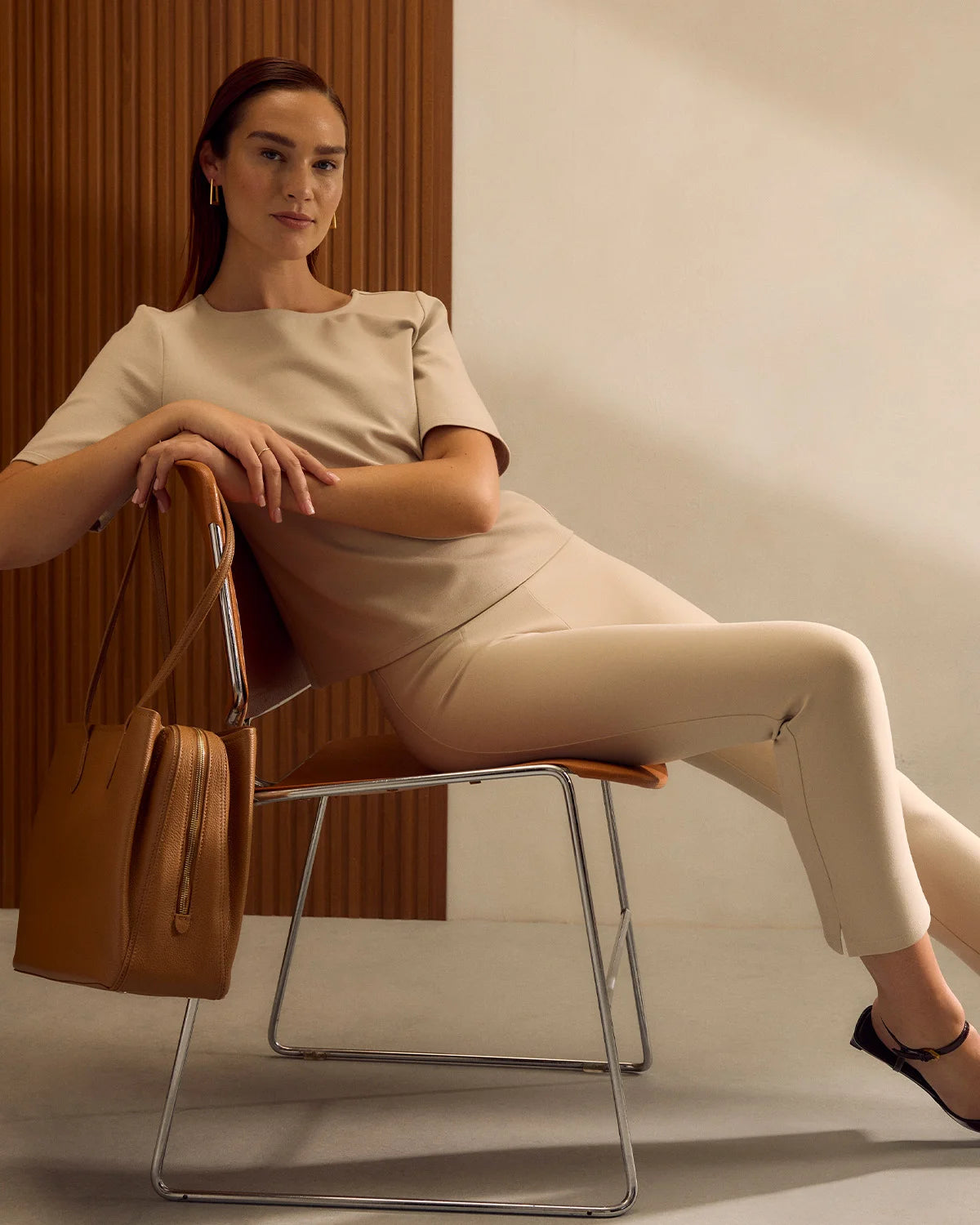 Ultra-Stretch Ponte Pintuck Ankle Pants - XS / Ecru Secondary image