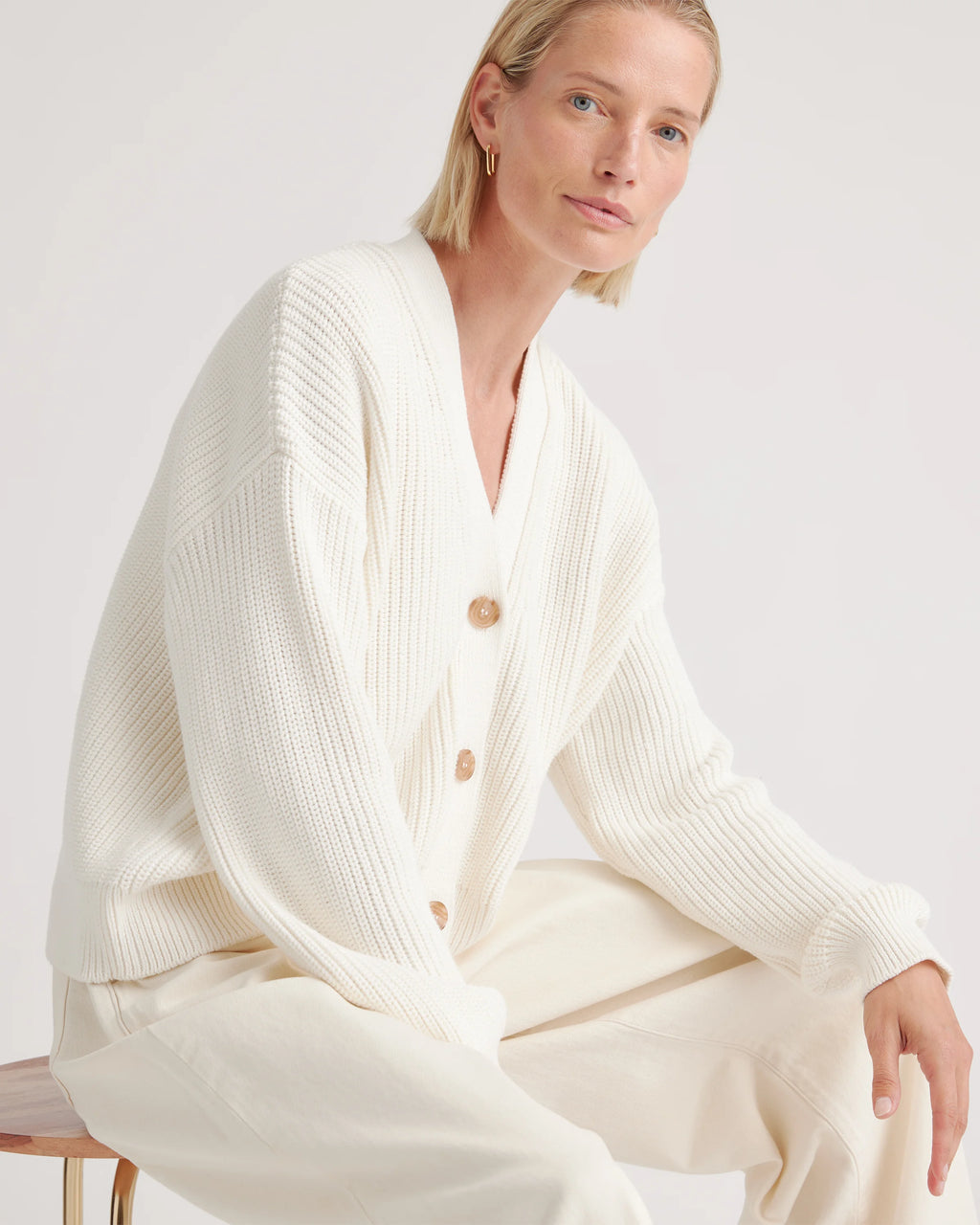 100% Organic Cotton Fisherman Boxy Cropped Cardigan - XS / Sapphire Blue