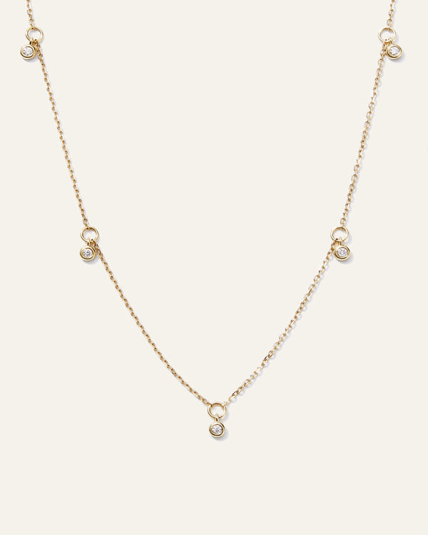 14K Gold Diamond Dangle Bezel Station Necklace - One Size / Yellow Gold