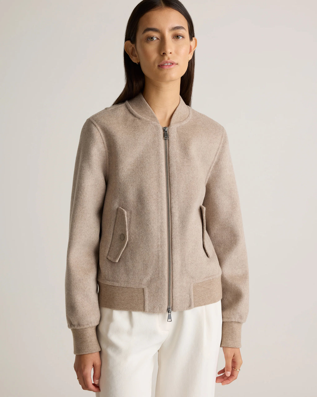 Double-Faced Merino Wool Bomber Jacket - XS / Black
