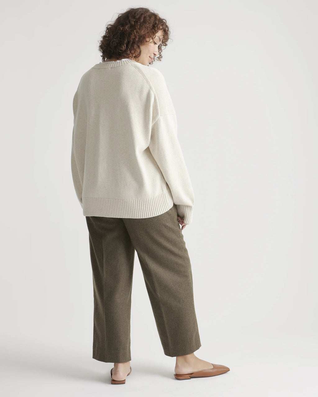 100% Organic Cotton Boyfriend Crew Sweater - XS / Speckled Beige