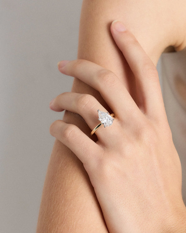 Lab Grown Diamond Pear Comfort Fit Engagement Ring - 3ct - 4 / Yellow Gold