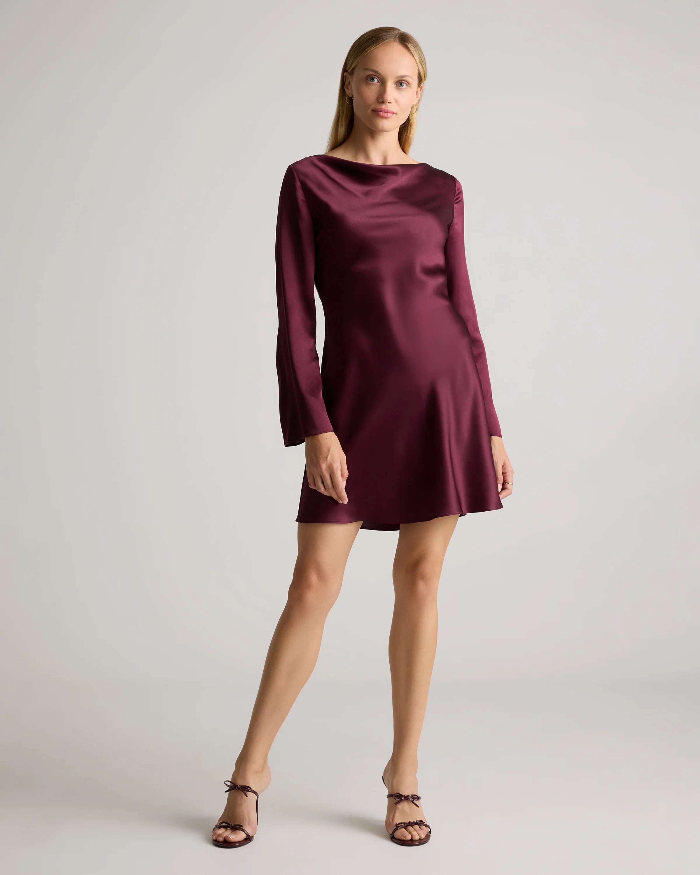 100% Washable Silk Long Sleeve Mini Dress - XS / Wine Tasting Red Secondary image