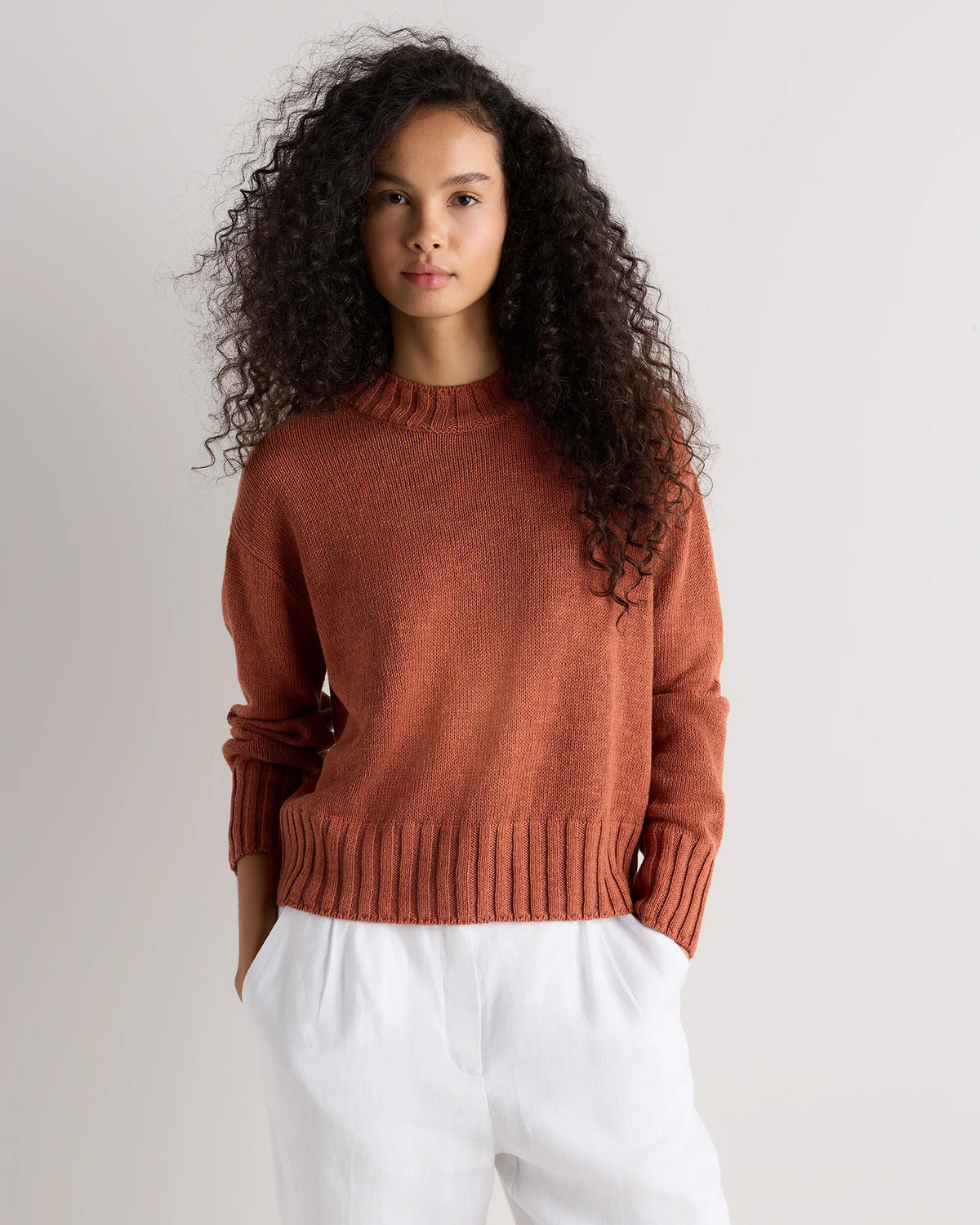 Cotton Linen Relaxed Crew Sweater - XS / Canyon Burnt Orange Main image