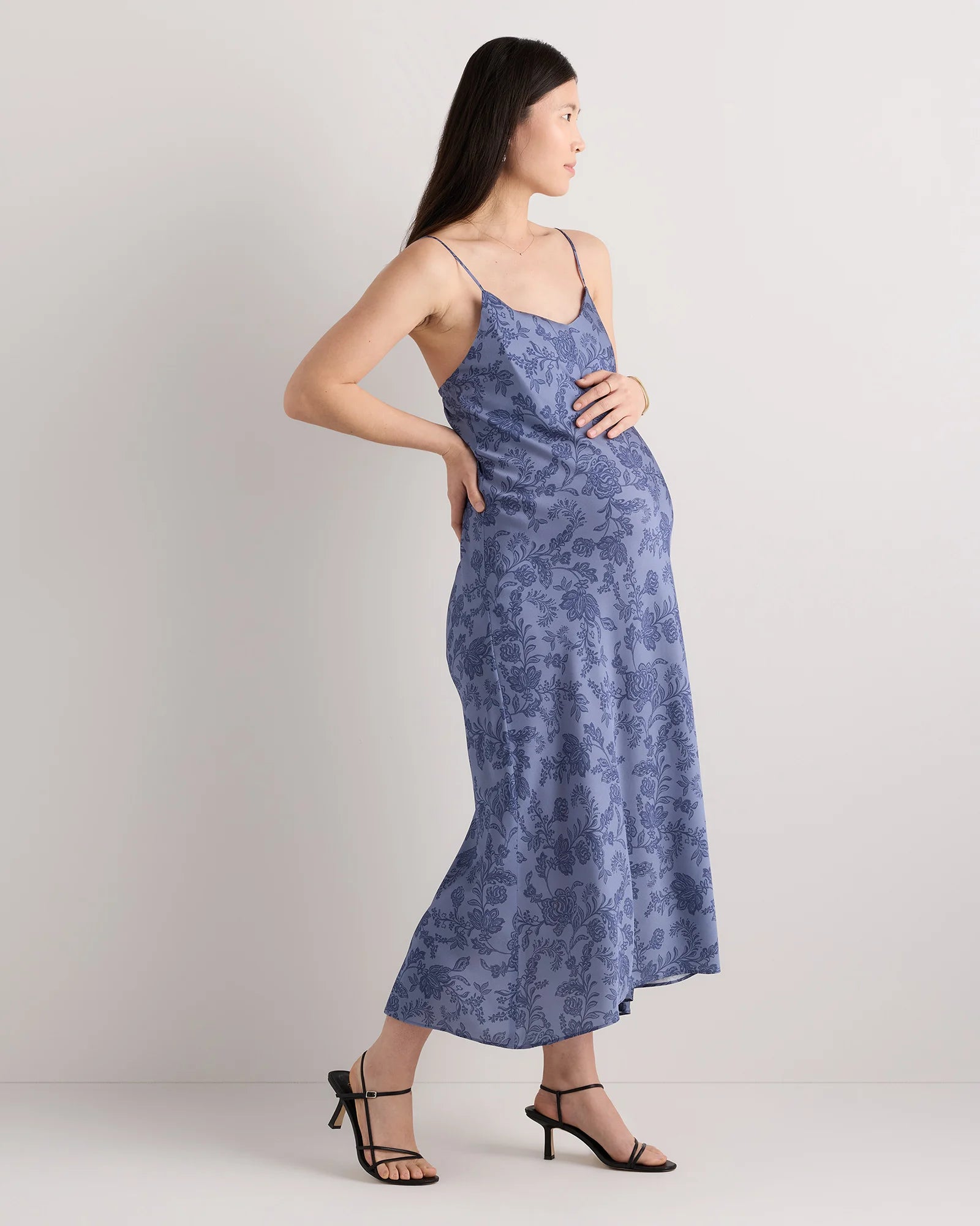 Washable Stretch Silk Maternity Slip Dress - XS / Moonstone Blue Heirloom Floral Secondary image