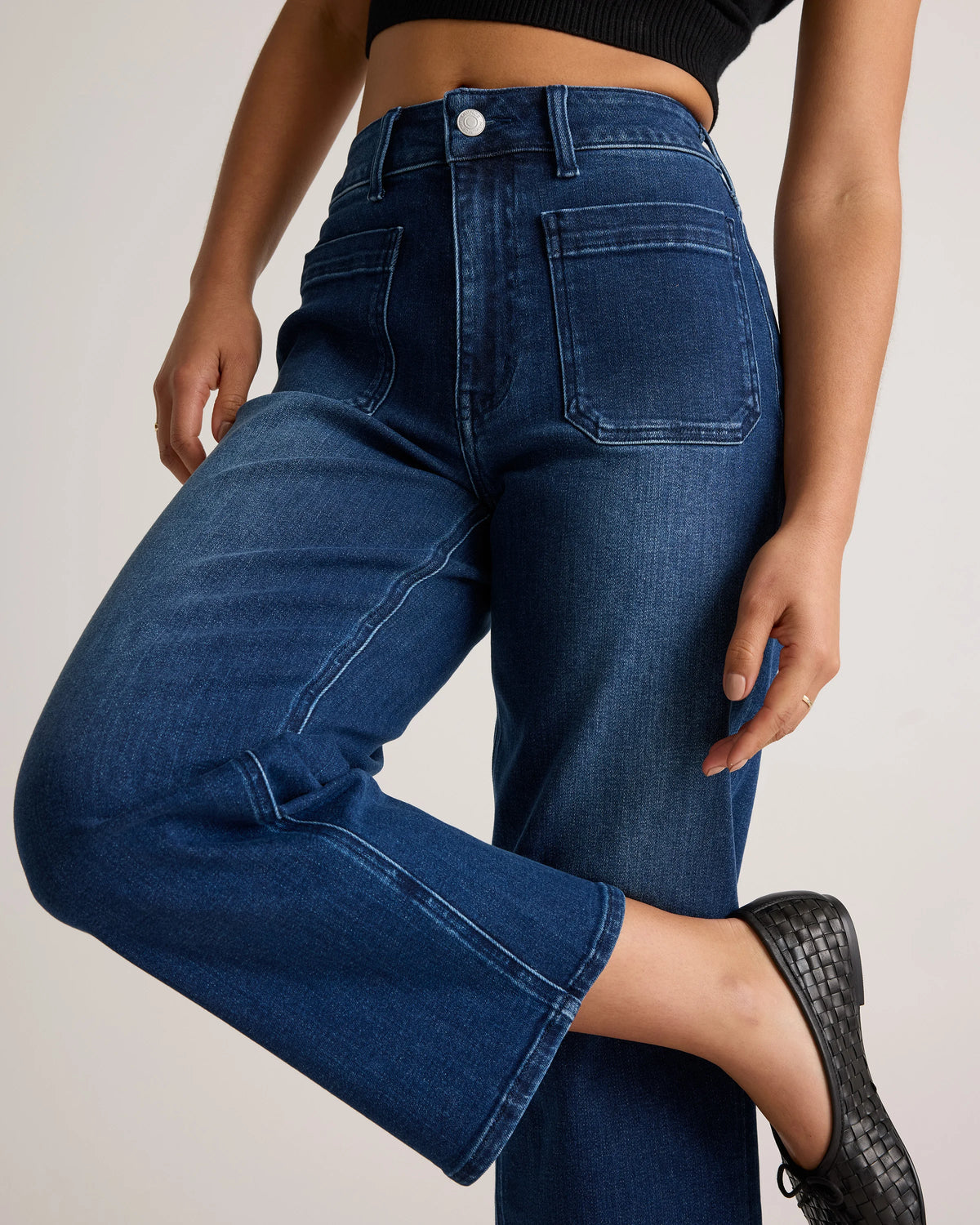 Bella Stretch Patch Pocket Wide Leg Jeans - 24 / Seaside Blue
