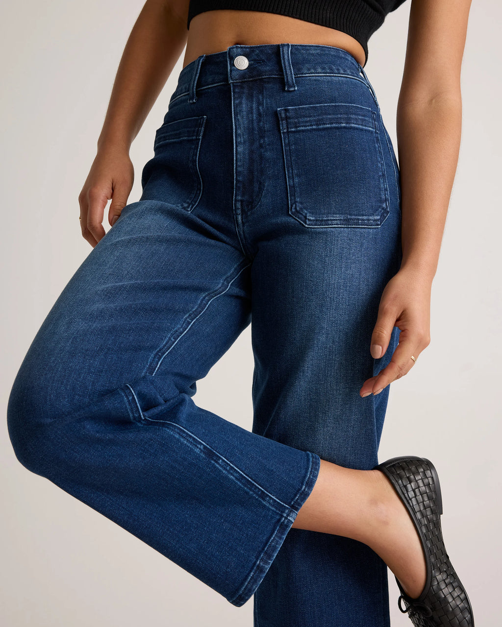 Bella Stretch Patch Pocket Wide Leg Jeans - 24 / Deep Sea Blue