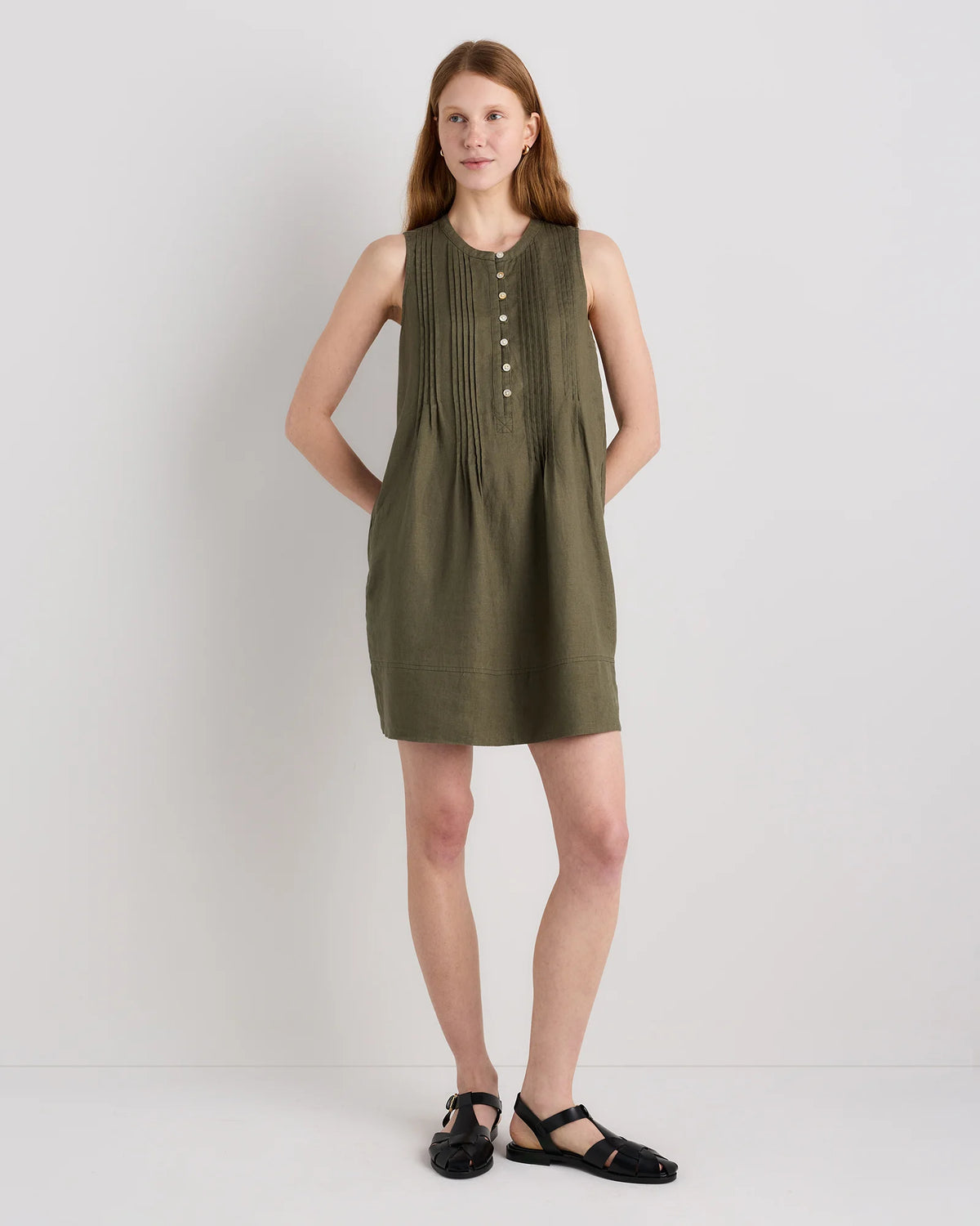 100% European Linen Sleeveless Swing Dress - XS / Classic Mini Gingham