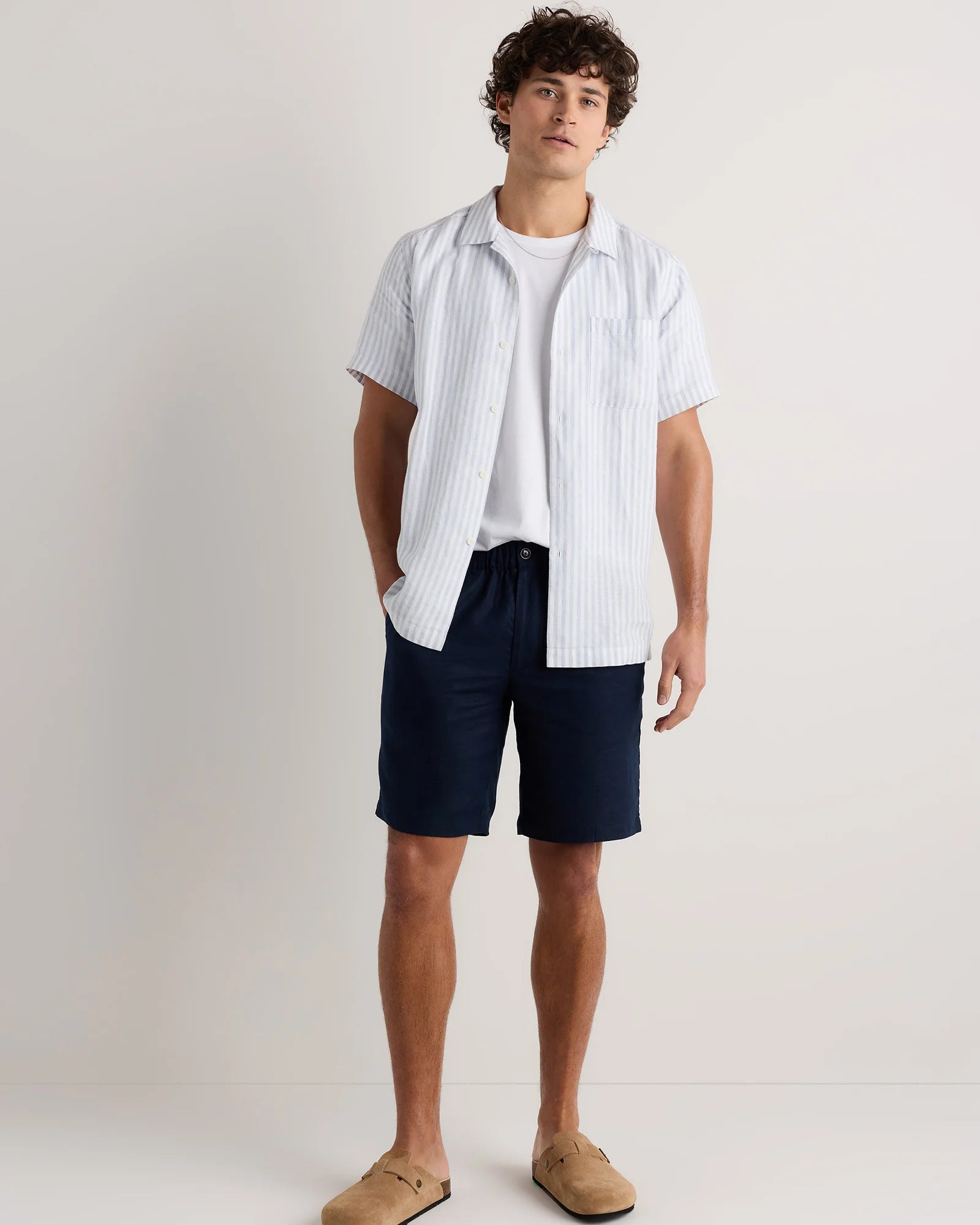 100% European Linen Camp Shirt - XS / Sky Blue Mariner Stripe Secondary image