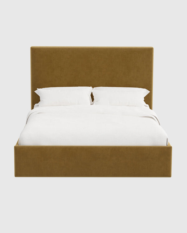Square Bed in Performance Velvet - Full / Butterscotch