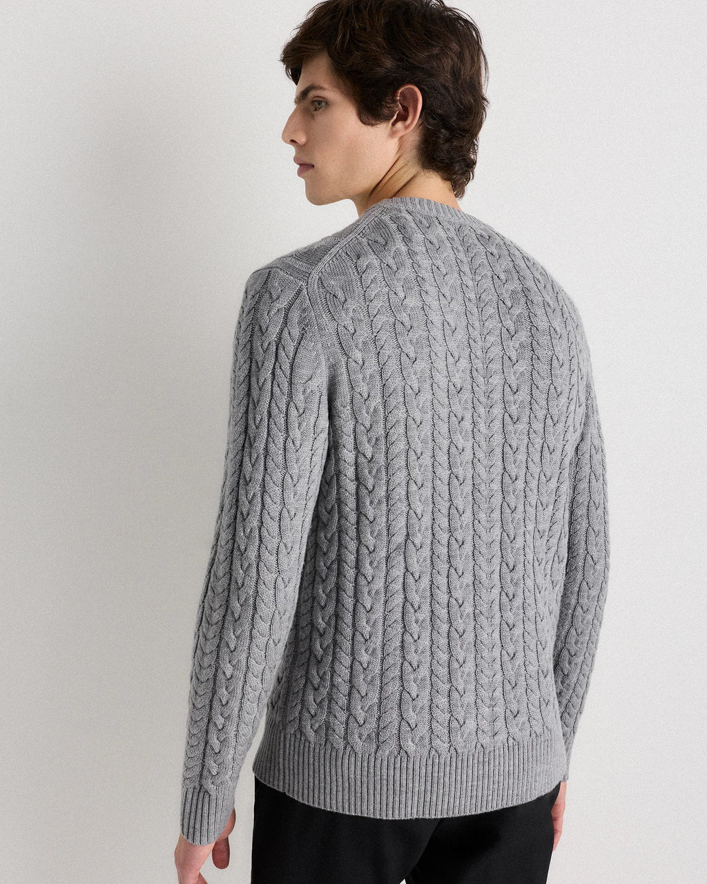 Australian Merino Wool Cable Crewneck Sweater - S / Heather Grey