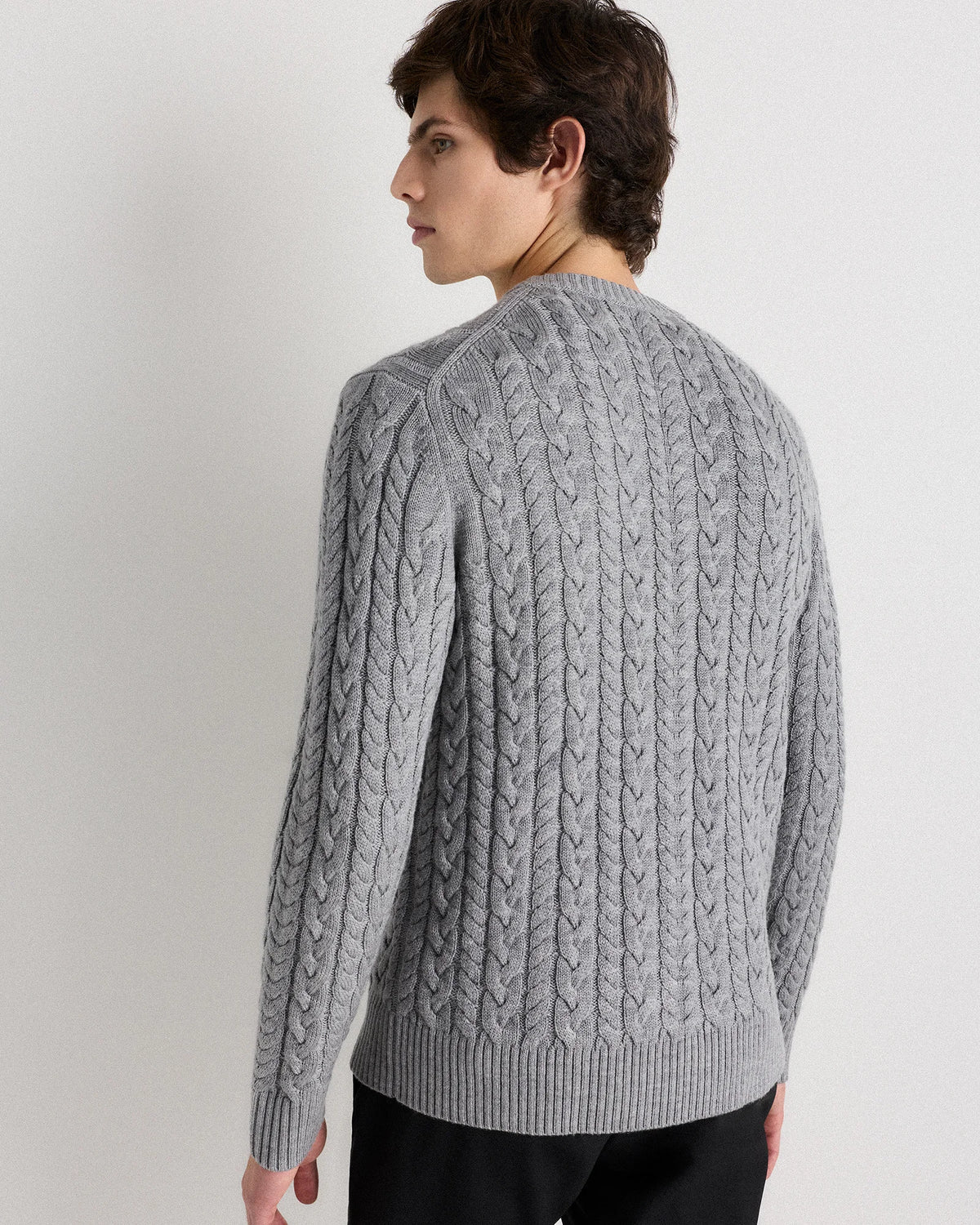 Australian Merino Wool Cable Crewneck Sweater - S / Heather Grey