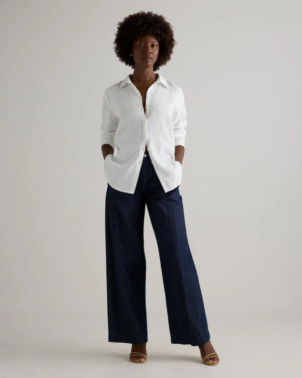 100% European Linen Long Sleeve Shirt - XS / Blue Pinstripe