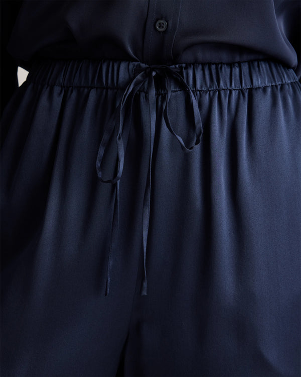 100% Washable Silk Drawstring Wide Leg Pants - XS / Champagne