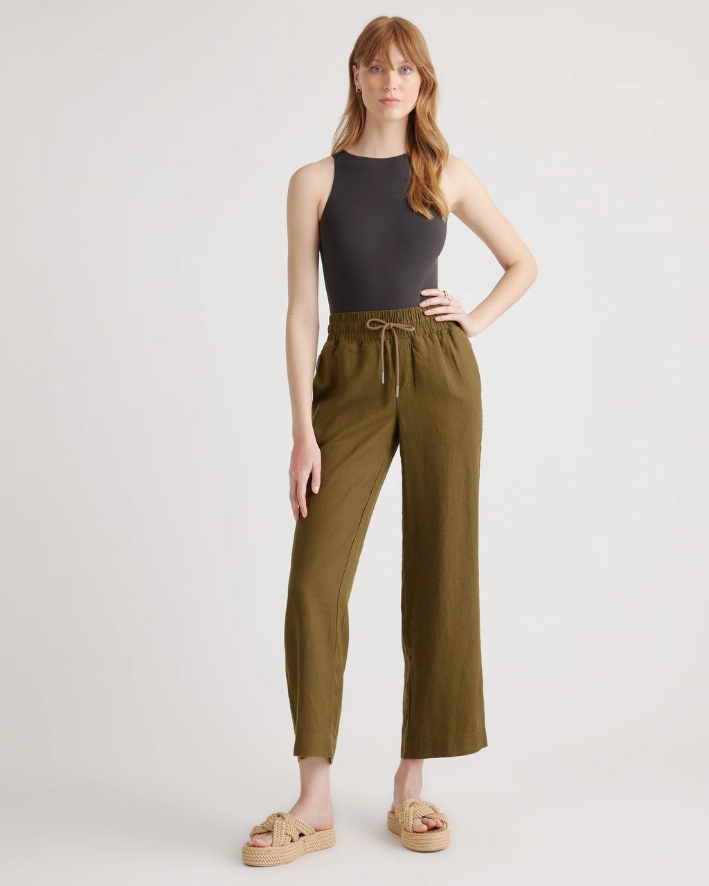 100% European Linen Wide Leg Pants - XS / Flax