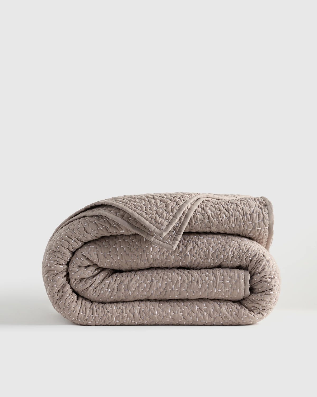 Organic Cotton Hand Stitched Quilt - Twin / Stone Main image
