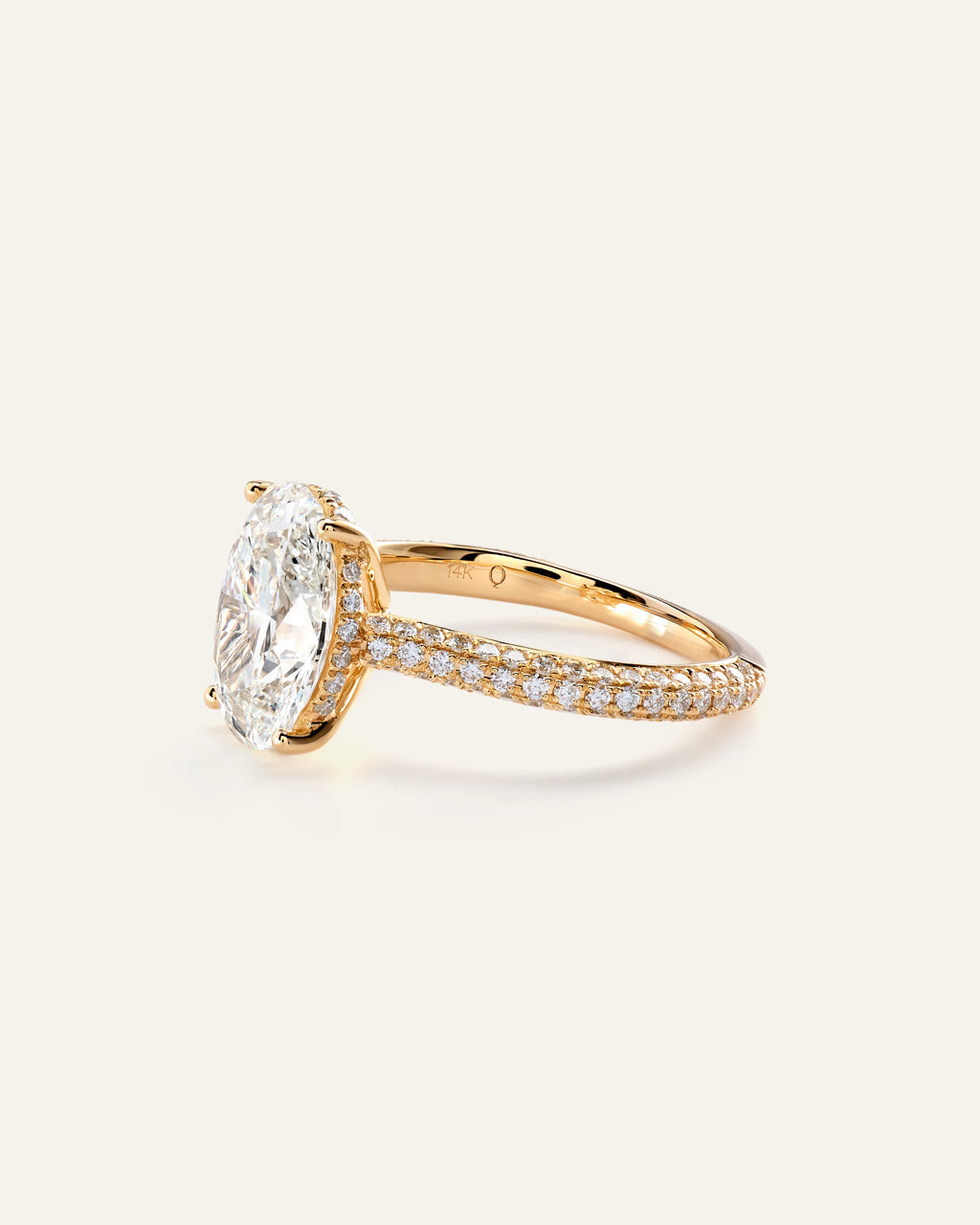 Lab Grown Diamond Oval Pave Cathedral Engagement Ring - 3ct - 4 / Yellow Gold