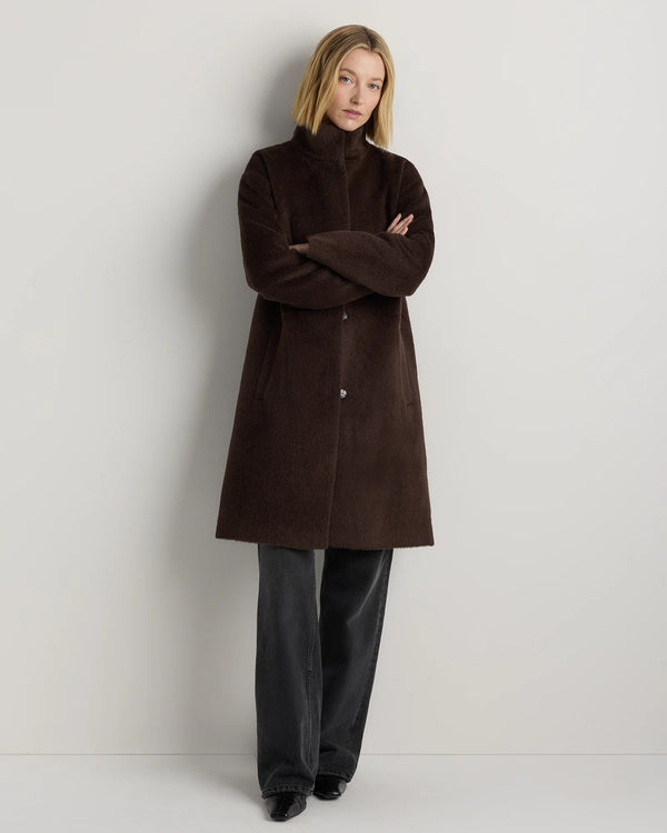 Alpaca-Wool Stand Collar Coat - XS / Rustic Brown