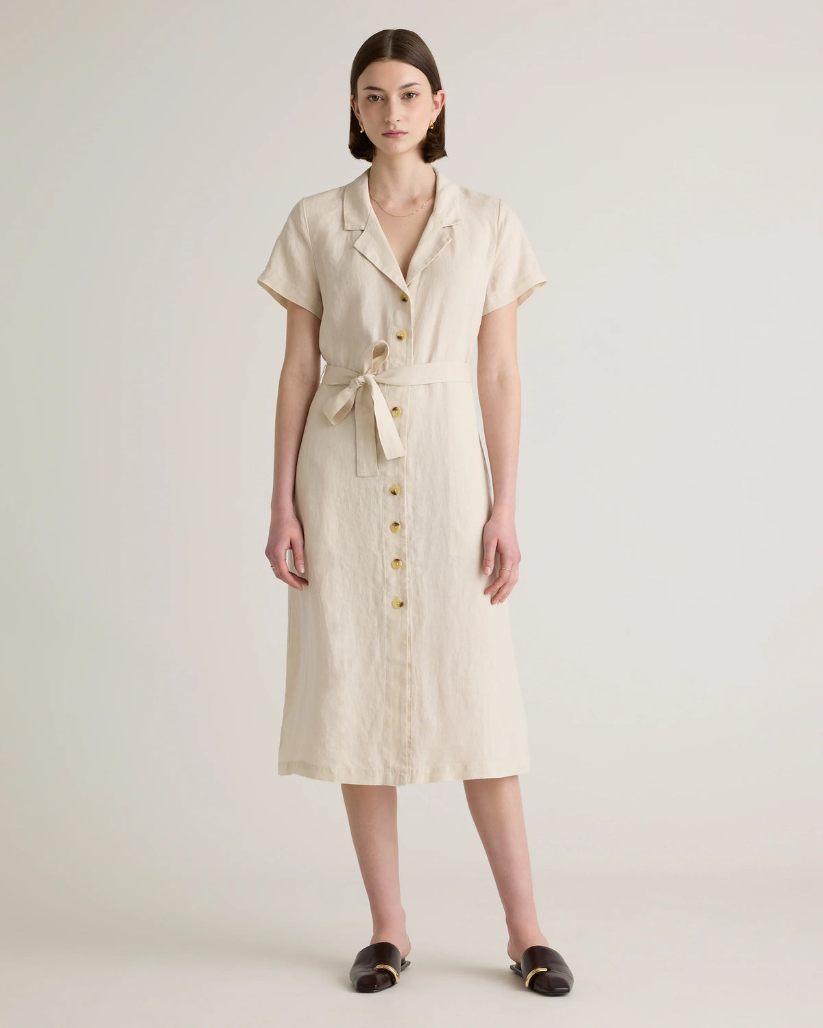 100% European Linen Button Front Dress - XS / Sky Blue Mariner Stripe