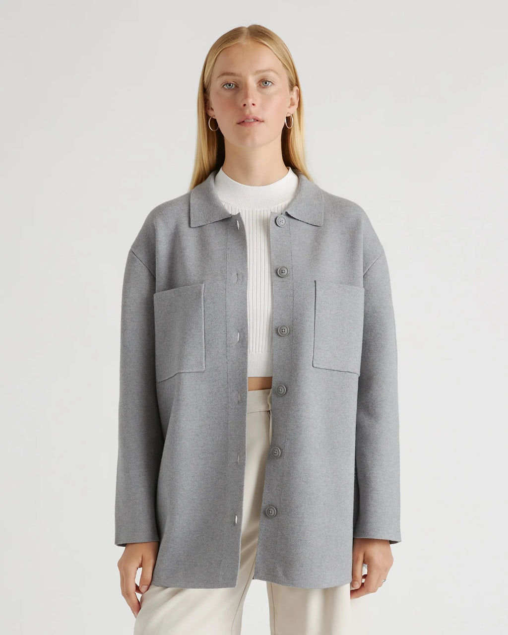 Eco-Knit Milano Stitch Oversized Shirt Jacket - XS / Heather Grey