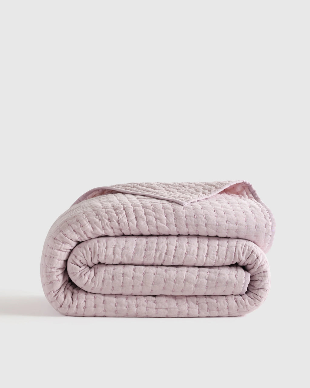 European Linen Cotton Stitch Quilt - Twin / Stone