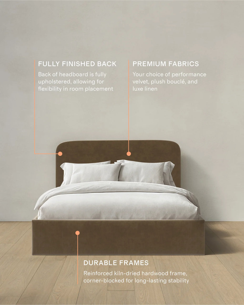 Curved Bed in Performance Velvet - Full / Walnut