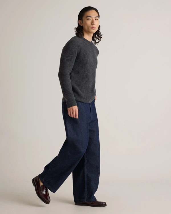Mongolian Cashmere Fisherman Crewneck Sweater - S / Navy Marl