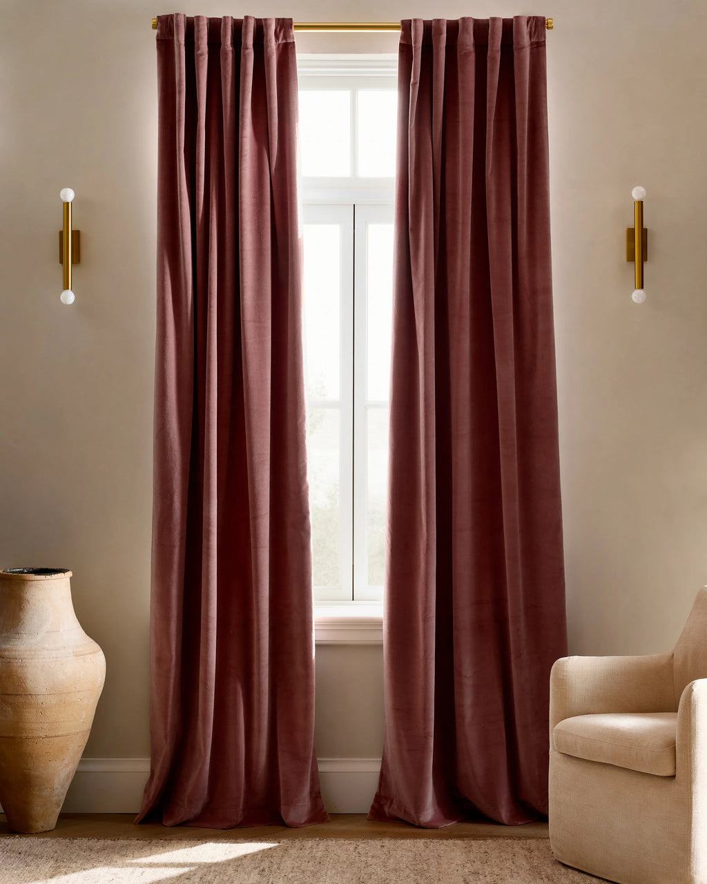 Cotton Velvet Curtain - Single Panel - 48x84 / Ivory