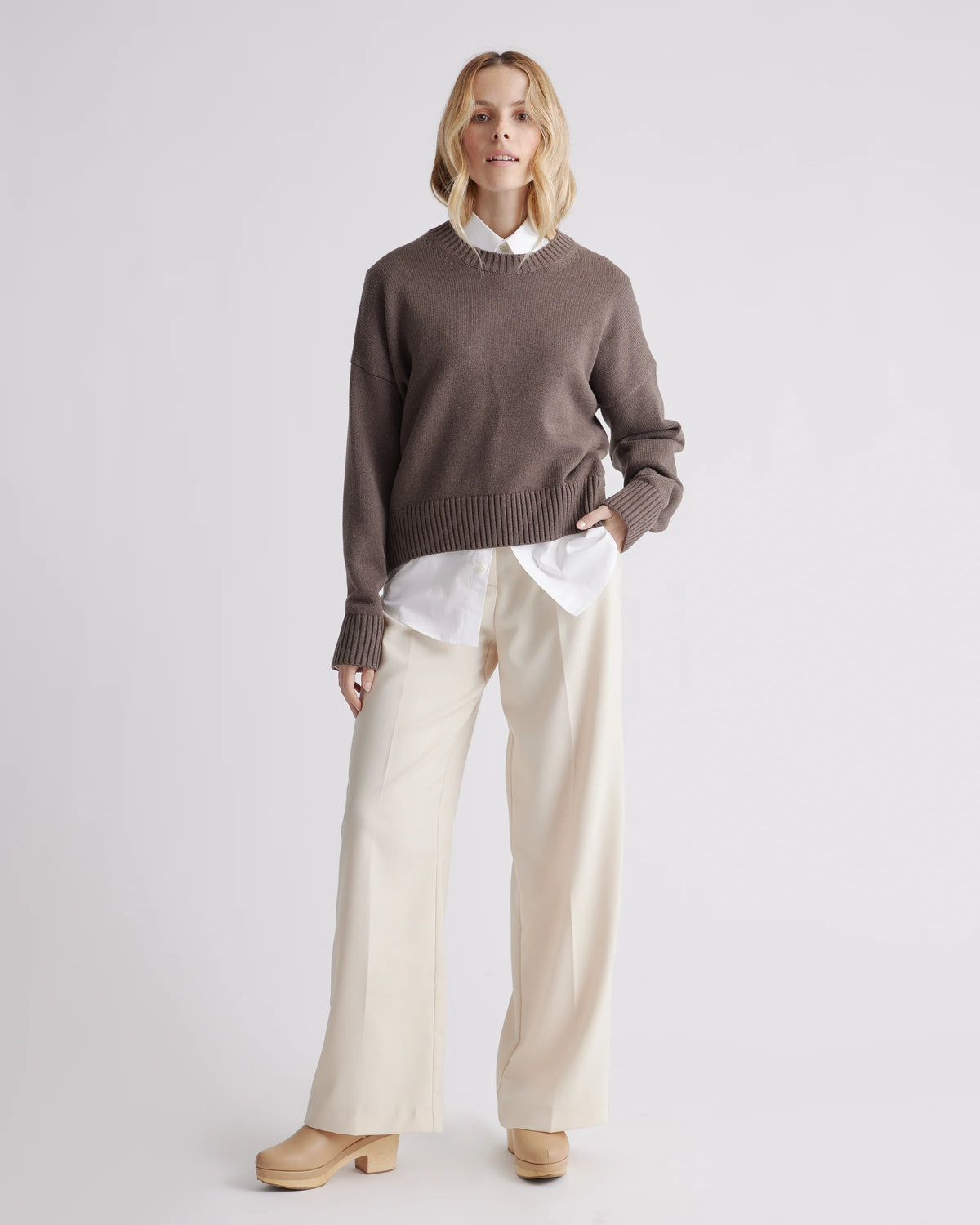 100% Organic Cotton Boyfriend Crew Sweater - XS / Speckled Beige